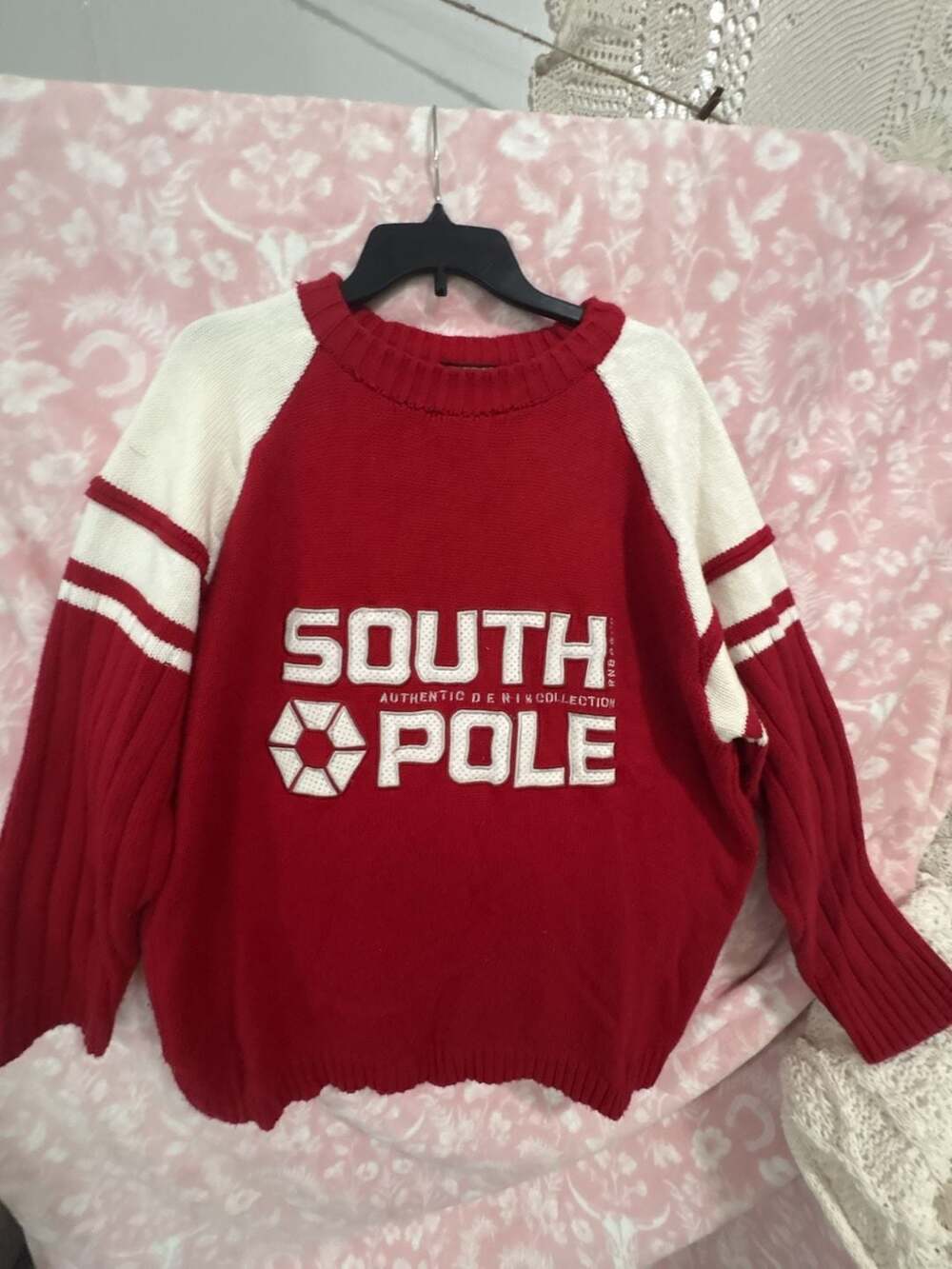 Vintage South Pole Authentic Collection Red and White Knit Sweater